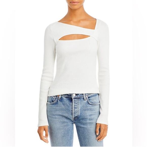 Citizens of Humanity Top Iris Long Sleeve Cut Out Ribbed Cassis Ivory Sz M - Picture 1 of 8